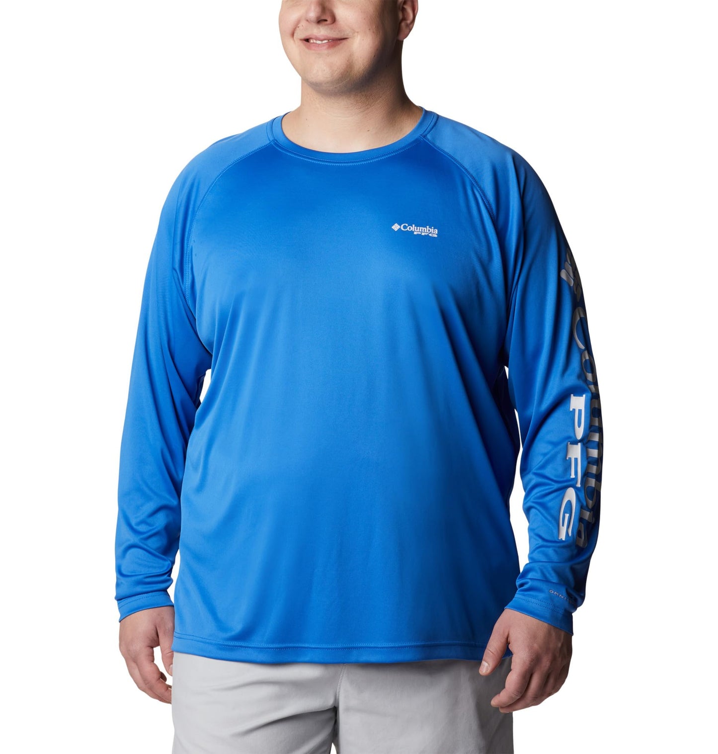 Columbia Men's PFG Terminal Tackle Long Sleeve Fishing Shirt, Vivid Blue/Cool Grey Logo, Large