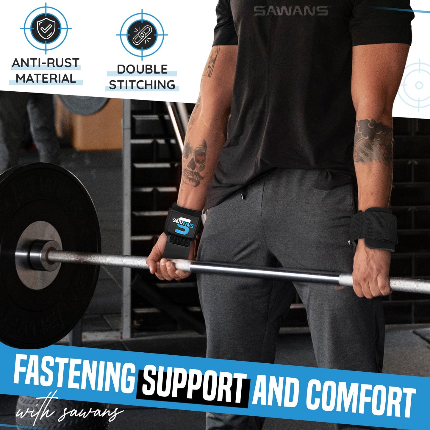 SAWANS Weight Lifting Hooks Heavy Duty Weight Lifting Straps Hand Grip Support Pull ups Deadlift Straps Padded Workout Gym Gloves Powerlifting Fitness Strength Training for Men and Women (Black)