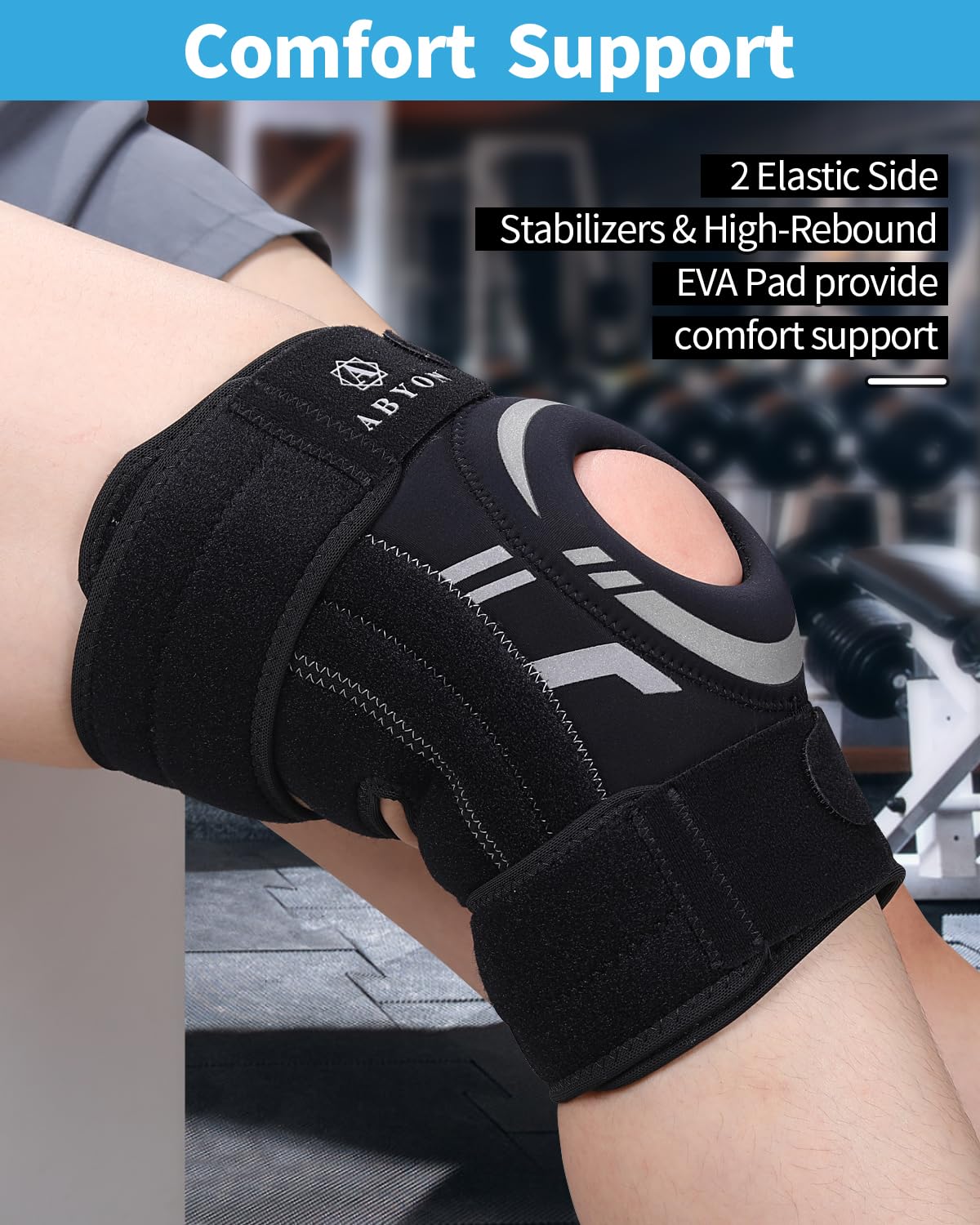 ABYON Knee Brace for Men & Women - Adjustable Knee Support for Meniscus Tear ACL, MCL & Arthritis -Neoprene Patella Stability Wrap with Dual Side Spring Stabilizers & Patella Gel Pad for Pain Relief & Injury Recovery – See How to Size Video Before Orderin