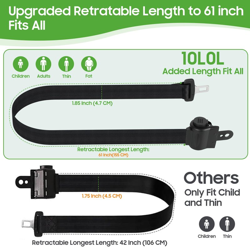 10L0L Universal Golf Cart Seat Belt Bracket Kit for 2 Passengers, Front Seat Retractable Seat Belts with Adjustable Mounting Bar, Fits EZGO TXT/RXV, Club Car DS, Yamaha Carts, Hardware Included