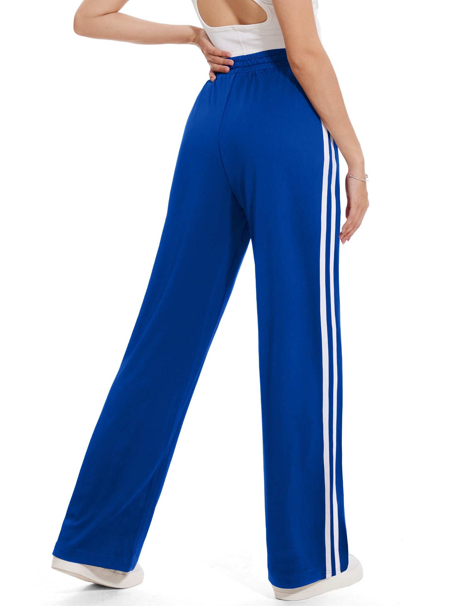 Tapata Petite Women's 28" Inseam Active Track Pants Striped Loose Fit Running Sporty Bottoms Travel Athletic Jogging, Blue, M