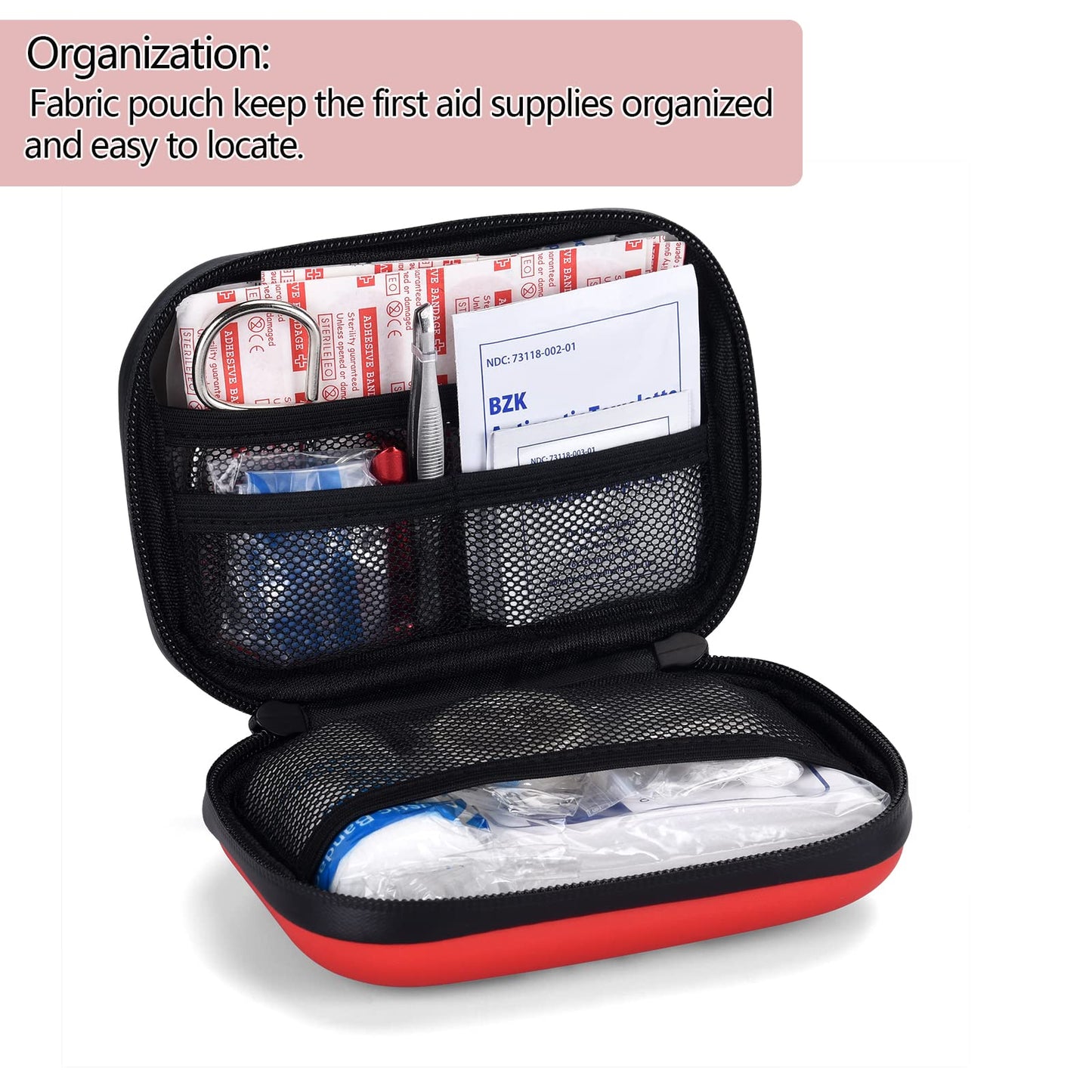 Portable First Aid Kit -Small First Aid Kit, Compact Medical Kits with Compartments EVA Case for Camping, Hiking, Car, Home,Sports - Emergency & Medical Supplies Red