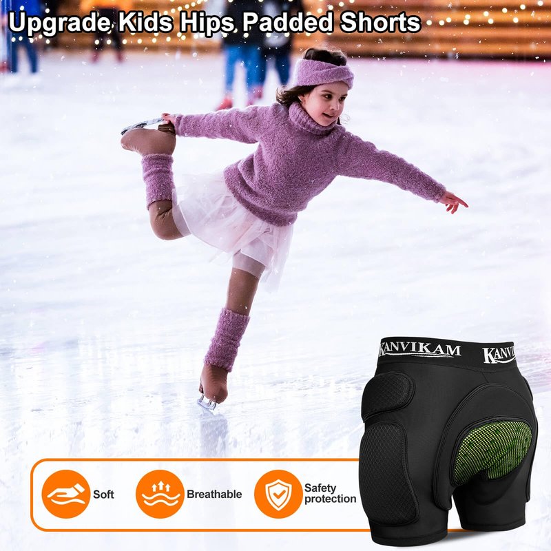 Kids Hips Padded Shorts Upgrade Version for Outdoor Sports with Thick EVA Pads, CE Level Silicone Tailbone Pads, Enhanced Protection for Ski Skateboard Ice Skating Biking (Black, XL)