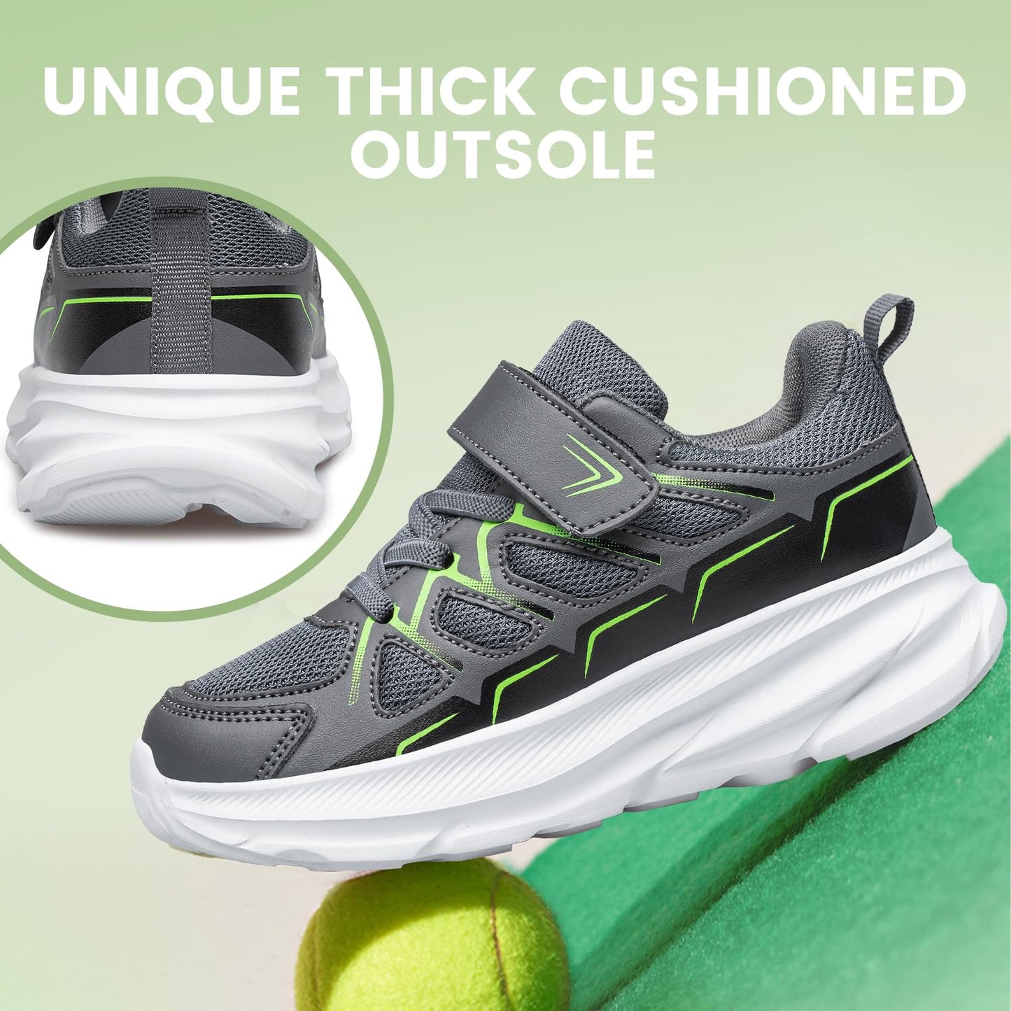 BQQ Boys Girls Sneakers Toddlers Kids Running Shoes Tennis Athletic Sport Gym Shoes Lightweight Breathable Grey Little Kid Size 1