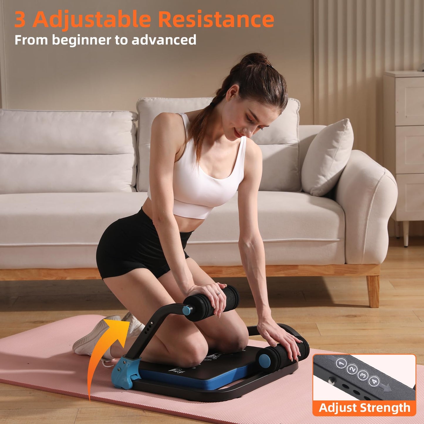 OKNETP Abdominal Trainer Machine with Resistance Bands - 3 Levels Adjustable Sit-Up Exercise Equipment for Home Gym, Core & Full Body Workout (Blue)