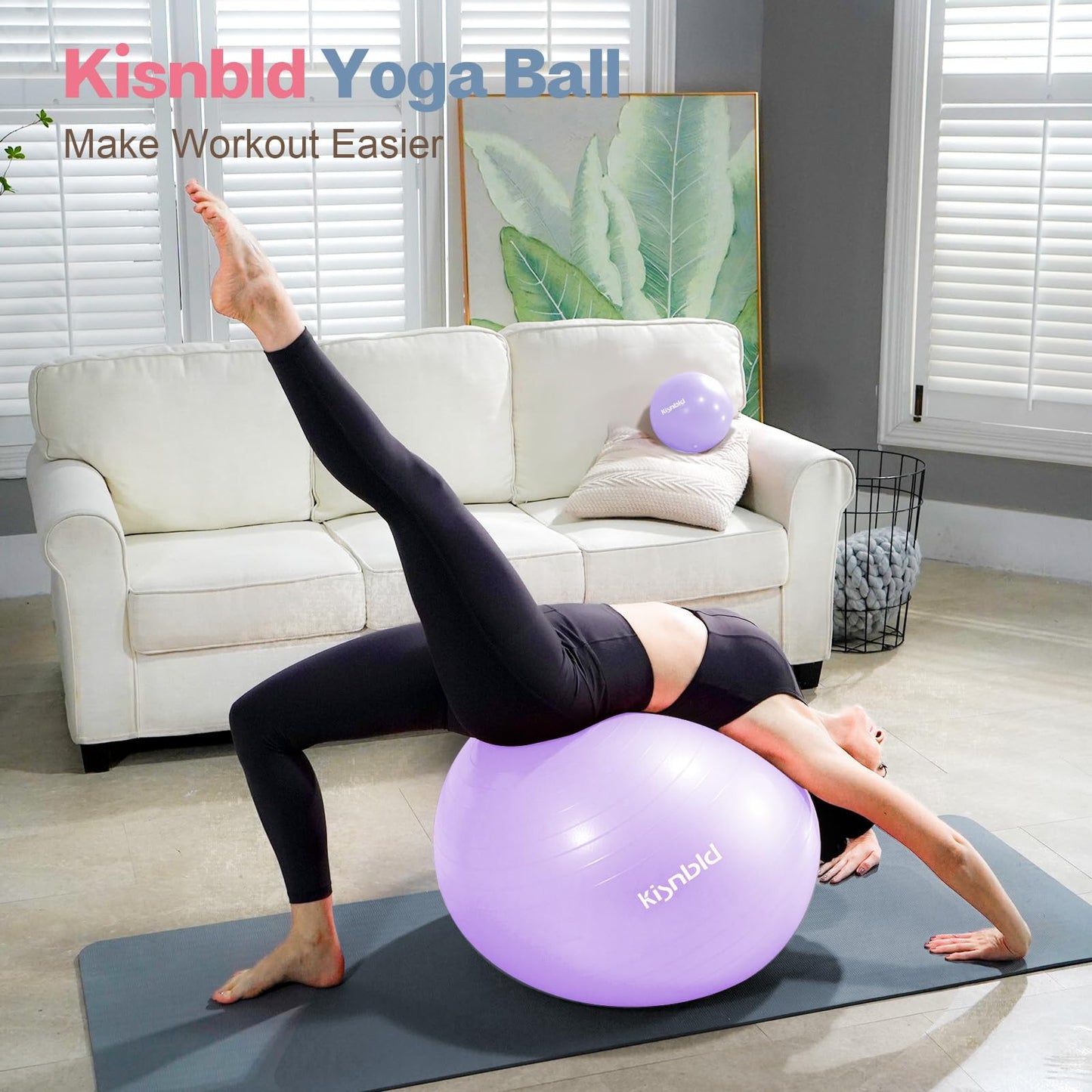 kisnbld Exercise Ball, Extra Thick Yoga Ball for Workout Pregnancy Stability, 4 Sizes Anti-Burst Balance Ball with Foot Pump - Heavy Duty Fitness Ball Chair for Office, Home & Gym