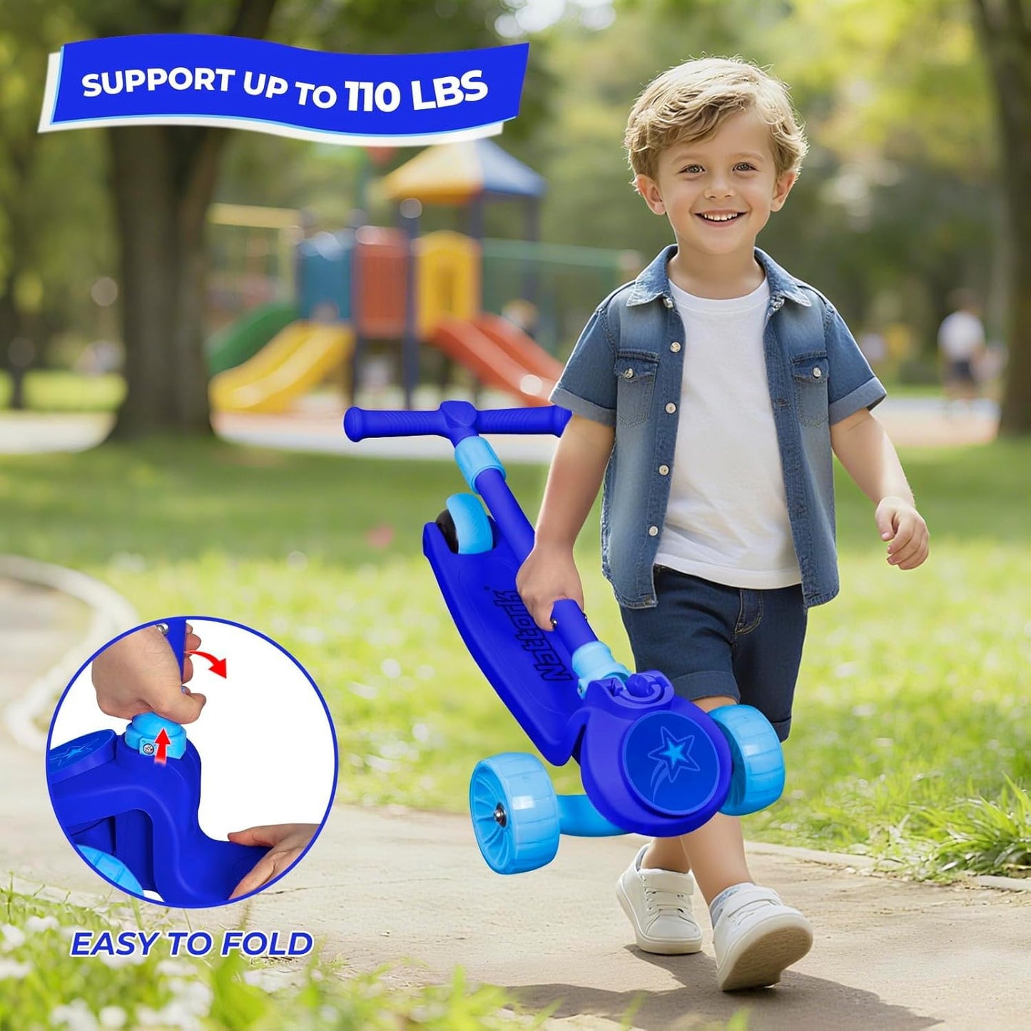 Nattork Kids Scooter for Girls Boys with Light Up Wheels, 3 Adjustable Height Handlebars, Lean-to-Steer Technology, Widen Anti-Slip Deck, 3 Wheel Scooter for kid ages 3-8, Support Riders Up to 110 LBS