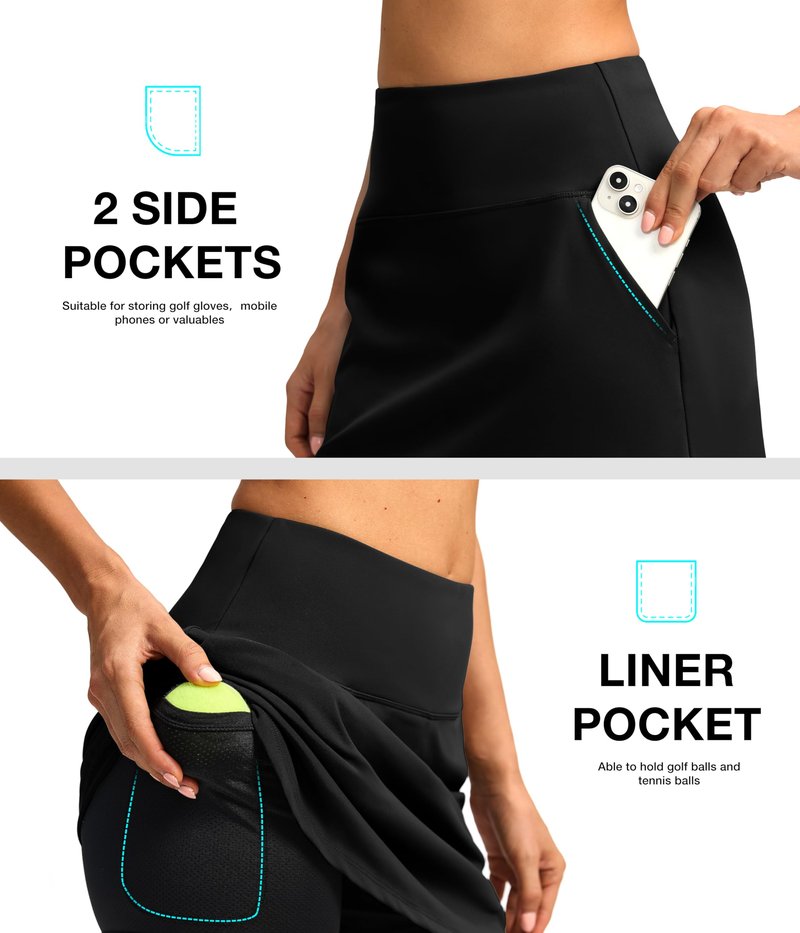 SANTINY Golf Skirts for Women Tennis Skirt High Waisted Skorts for Woman Athletic Pickleball Casual Skort with Pockets(Black_L)