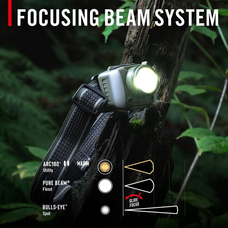 Coast FL95R 1250 Lumen Rechargeable Plus LED Headlamp with Green, Red and Area Light Modes and Glide Focus
