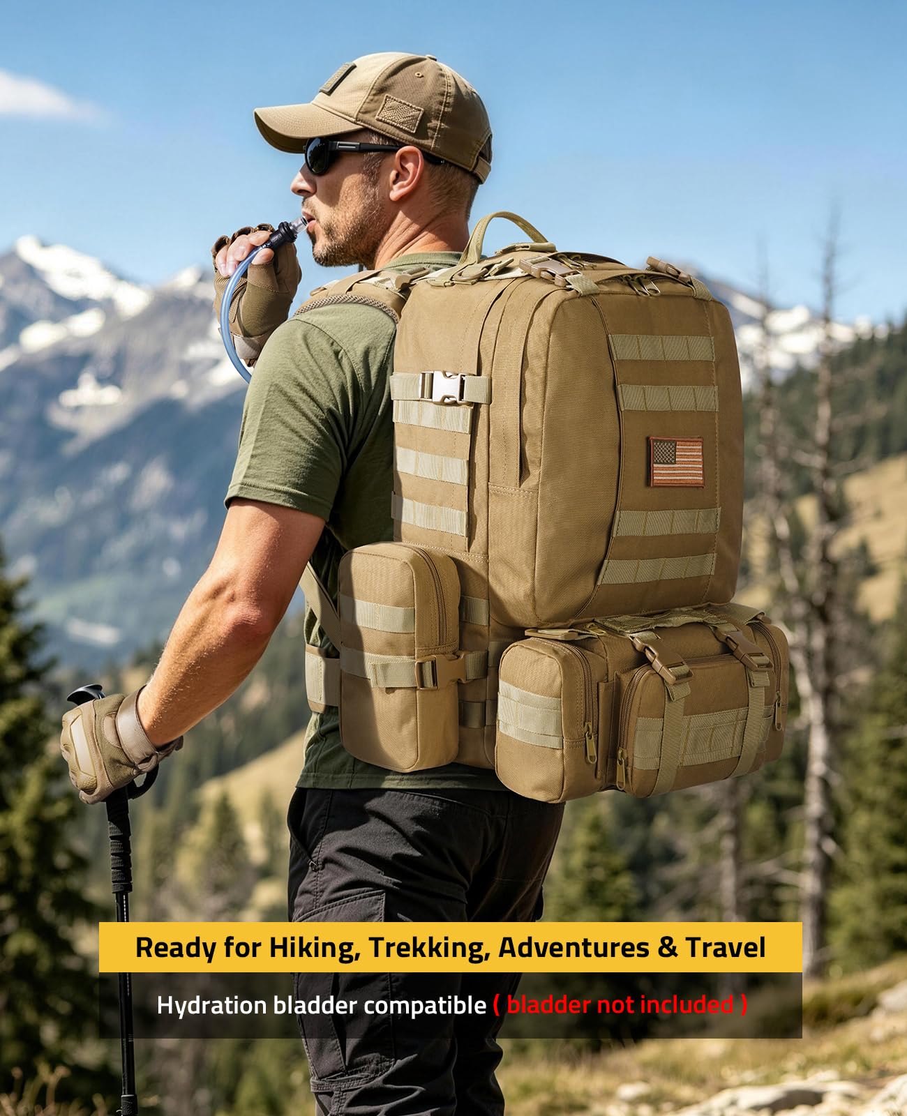 CVLIFE Tactical Backpack Military Army Rucksack 60L Large Assault Pack Detachable Molle Bag