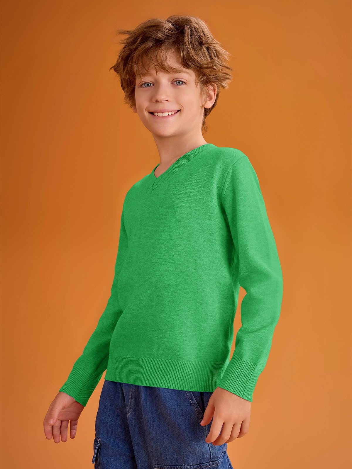 Haloumoning Boys School Uniform Sweater Kids Long Sleeve V Neck Pullover Fall Winter Clothes 5-14 Years Blue
