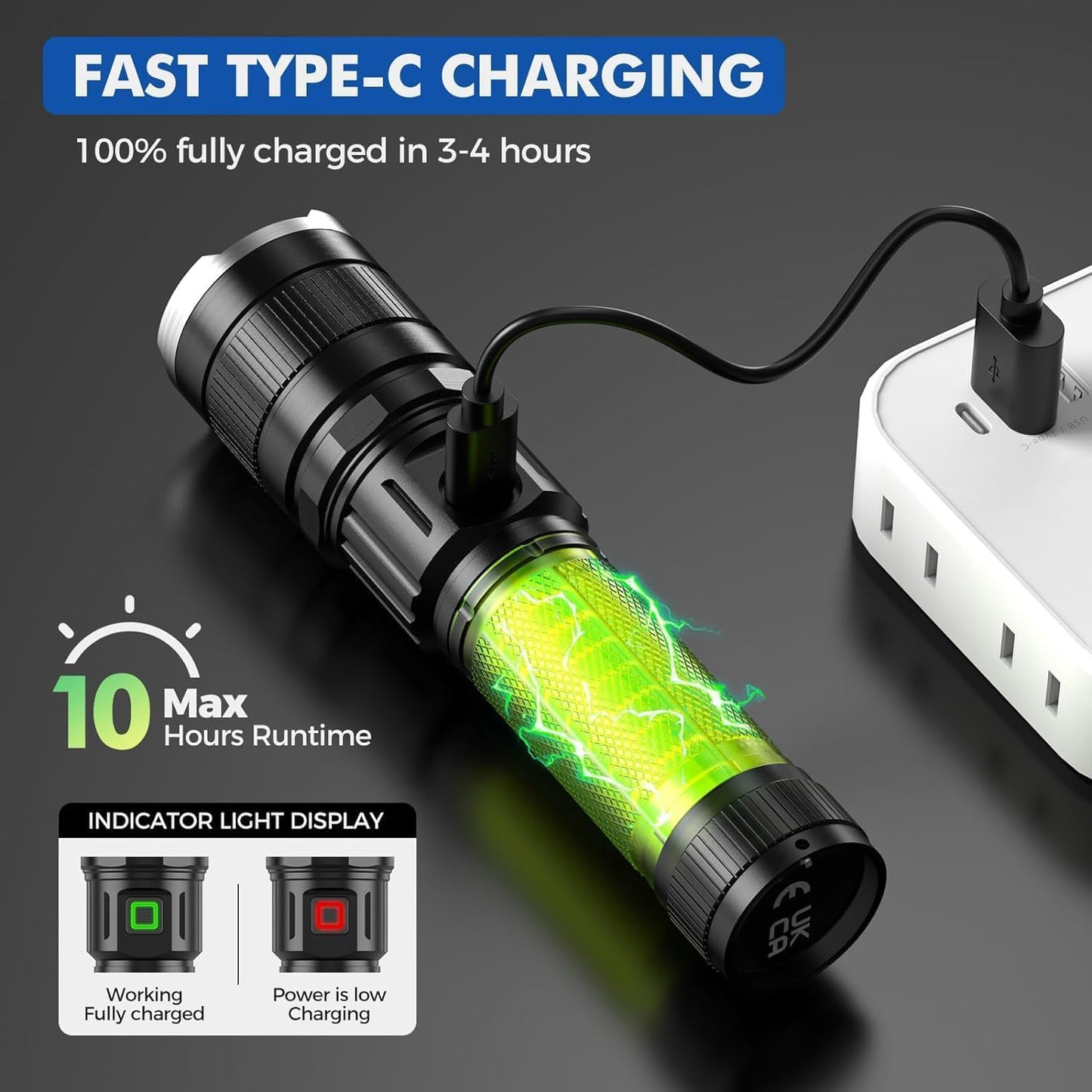 BUCASA Rechargeable Tactical Flashlight 6000 Lumens 2 Pack, Brightest LED Rechargeable Flashlights with 3 Modes & Zoomable, Waterproof Flashlight for Camping Hiking Emergency