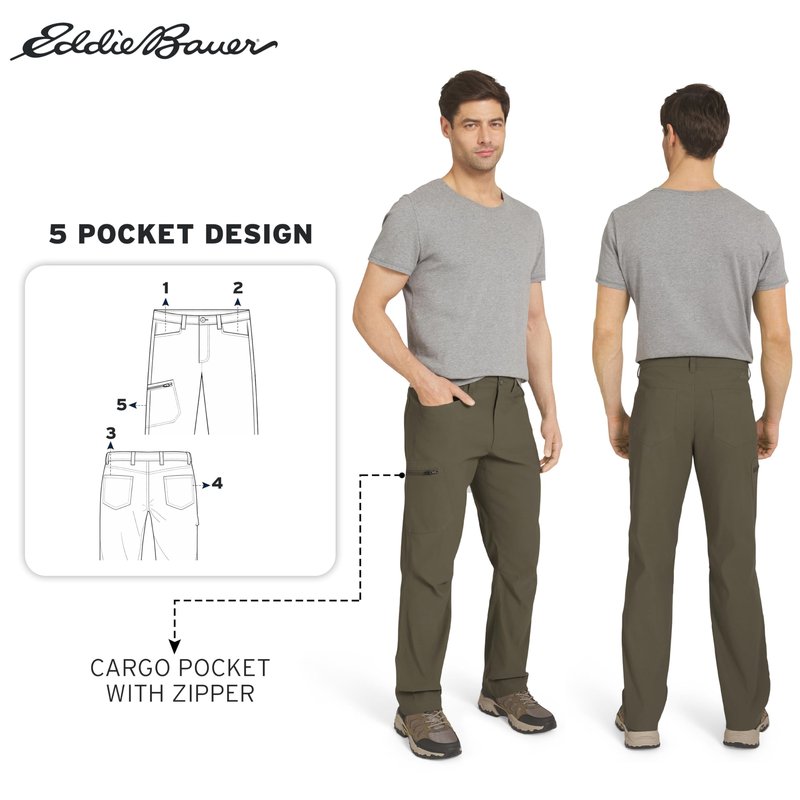 Eddie Bauer Men's Athletic Fit Fixed Waist Active Performance Rainier Pants, Slate Green Rainier, 32W x 32L