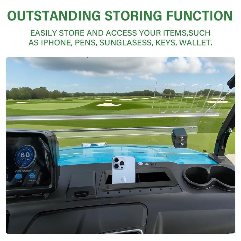 XINSTCO ABS Golf Cart Phone & Wallet Holder with Drain Hole & Divider, Golf Ball Holder Replacement Tray,Compatible with Evolution D5 Maverick and Ranger Models, Ev Golf Cart Accessories, Black