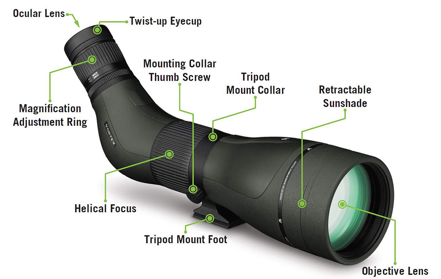 Vortex Optics Diamondback HD Spotting Scopes (20-60x85 - Straight), Green