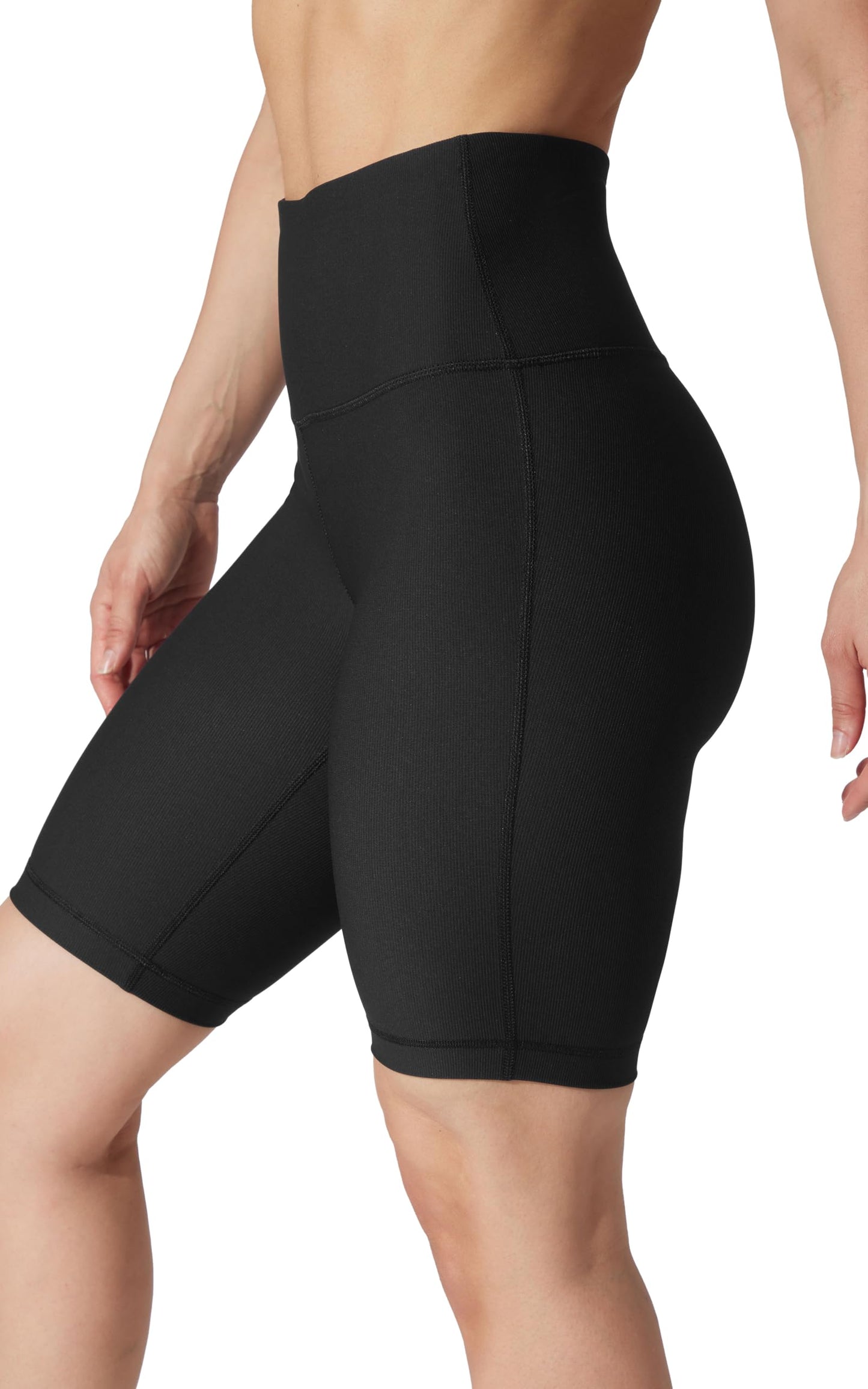 90 Degree By Reflex Womens High Waisted Biker Shorts Ribbed Workout Yoga Running Spandex Short - Black 9" Ribbed - Medium