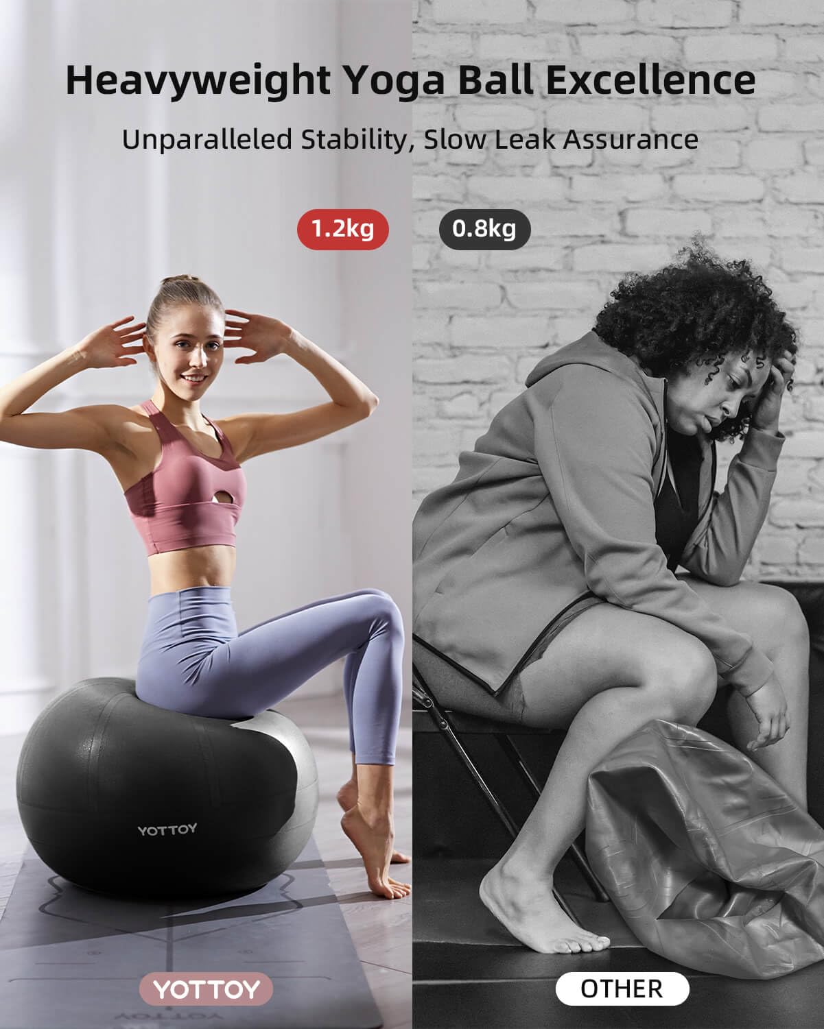 YOTTOY Anti-Burst Exercise Ball for Working Out, Yoga Ball for Pregnancy,Extra Thick Workout Ball for Physical Therapy,Stability Ball for Ball Chair Fitness with Pump (Dark)