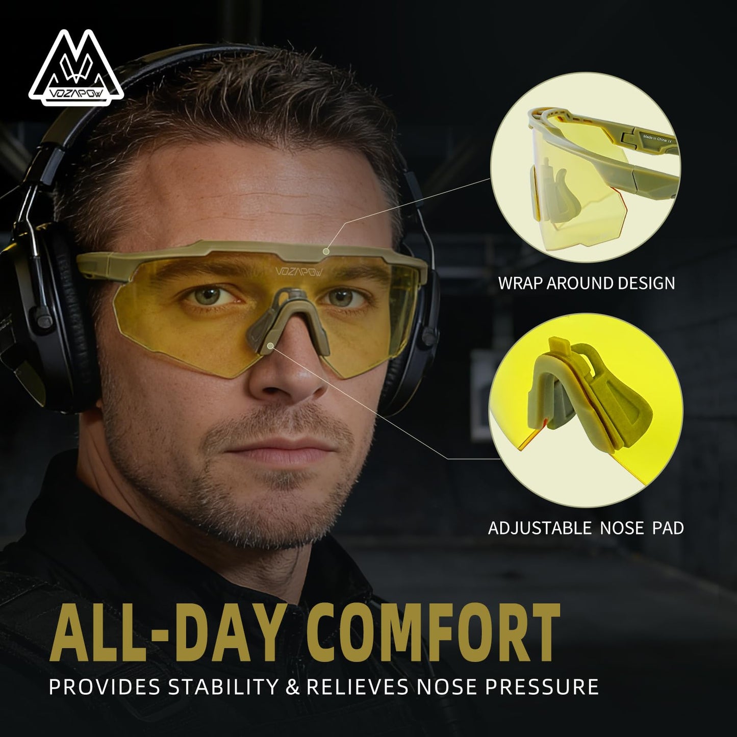 VOZAPOW Shooting Glasses Anti Fog with High Definition Lenses, ANSI Z87+ Certified Tactical Safety Glasses for Men Women