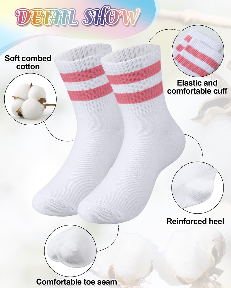 Halfchet 8 Pairs Kids Stripe Socks Cotton Crew Socks Colorful Retro Stripe Athletic Hosiery for School Kids (Soft Colors,Small)