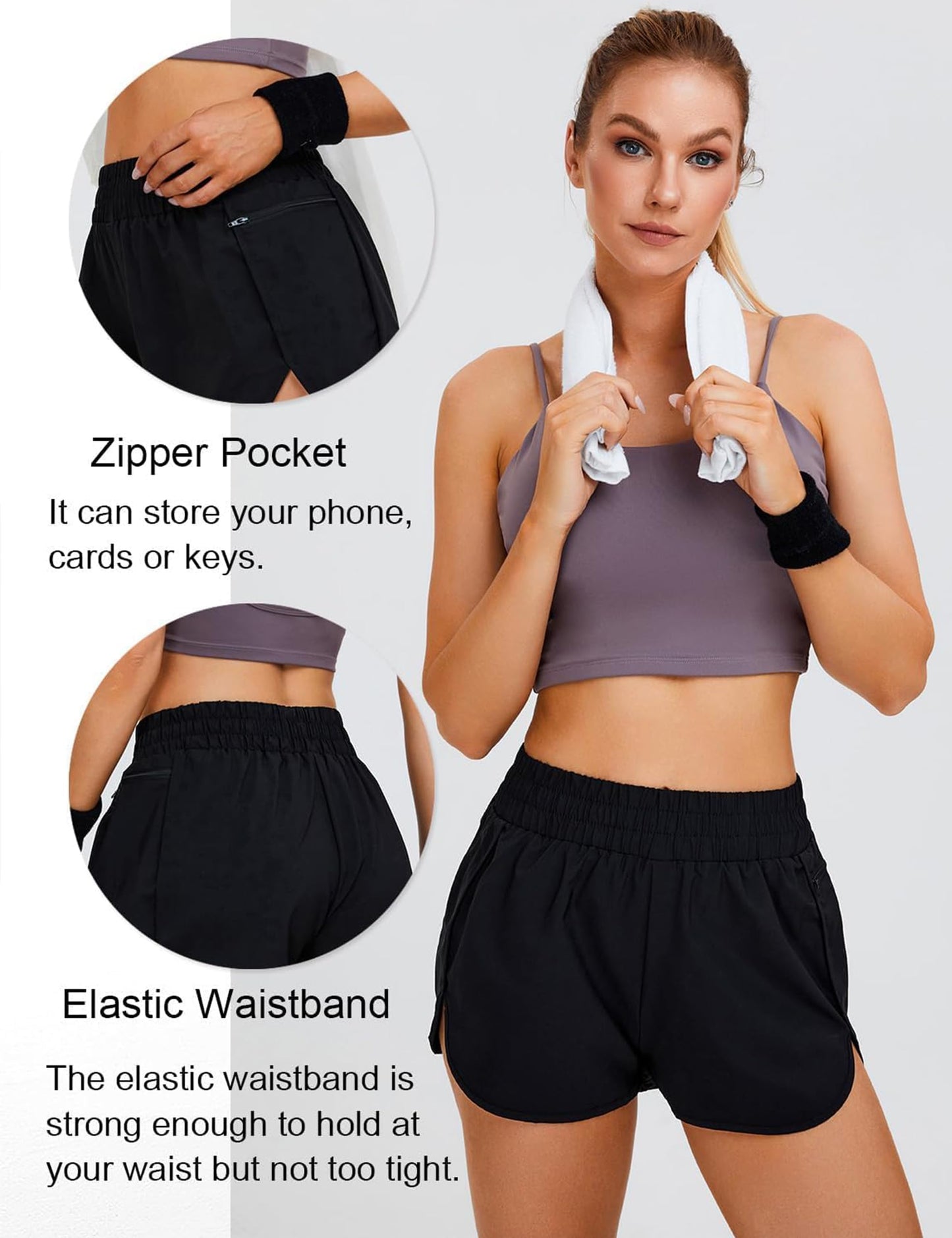 Blooming Jelly Womens Quick-Dry Running Shorts Sport Athletic Active Workout Shorts with Pockets 1.75" (Medium, Black)