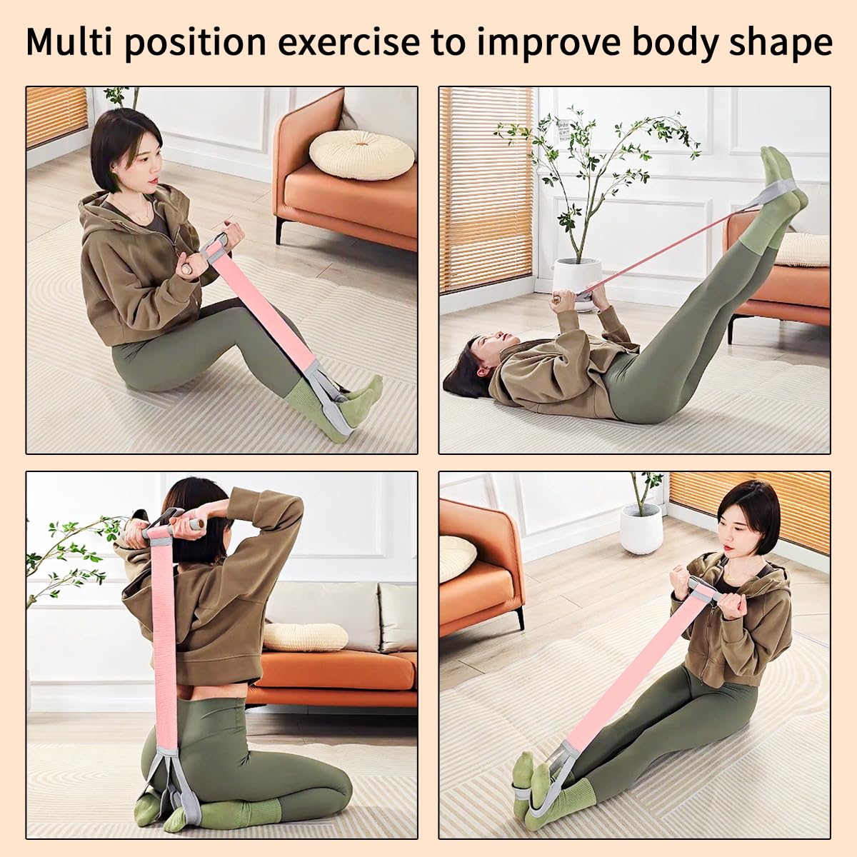 Durable Pedal Resistance Band with Handles, 3 Tension Levels Hip Bands Set, Upgraded Anti-Snap Foot Pull Exercise Band for Home Workout, Strength Training, Yoga Rehabilitation & Physical Therapy(Pink)