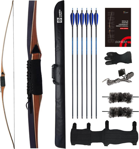 Royal X8 Longbow - Handmade Traditional Wooden Hunting Bow Kit for Adults | 68-Inch Right-Handed