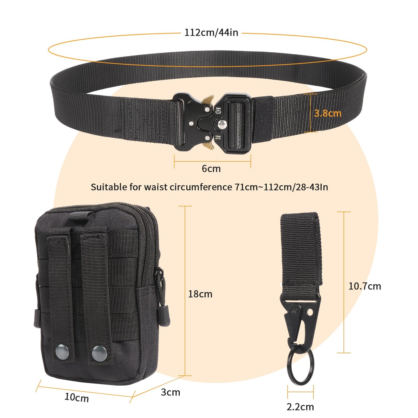 abcGoodefg 2 Pack Work Belt, Military Style Tactical Belts for Men, Quick-Release Metal Buckle with Molle Key Ring Holder & EDC Pouch