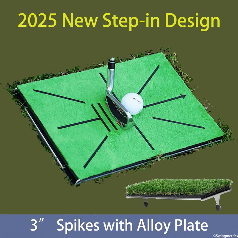 Swingmetrics Golf Hitting Mat – Swing Path Detection with 14''x9'' Aluminum Base 3'' Dual Ground Spikes – Golf Practice Mat for Outdoor Use, Swing Feedback & Training Aid (Swing Path Only)
