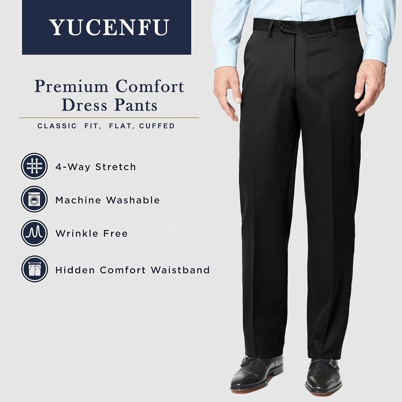 Men's Hidden Expandable Waist Dress Pants - Premium Stretch Texture for Work & Weekend | Comfortable Fit