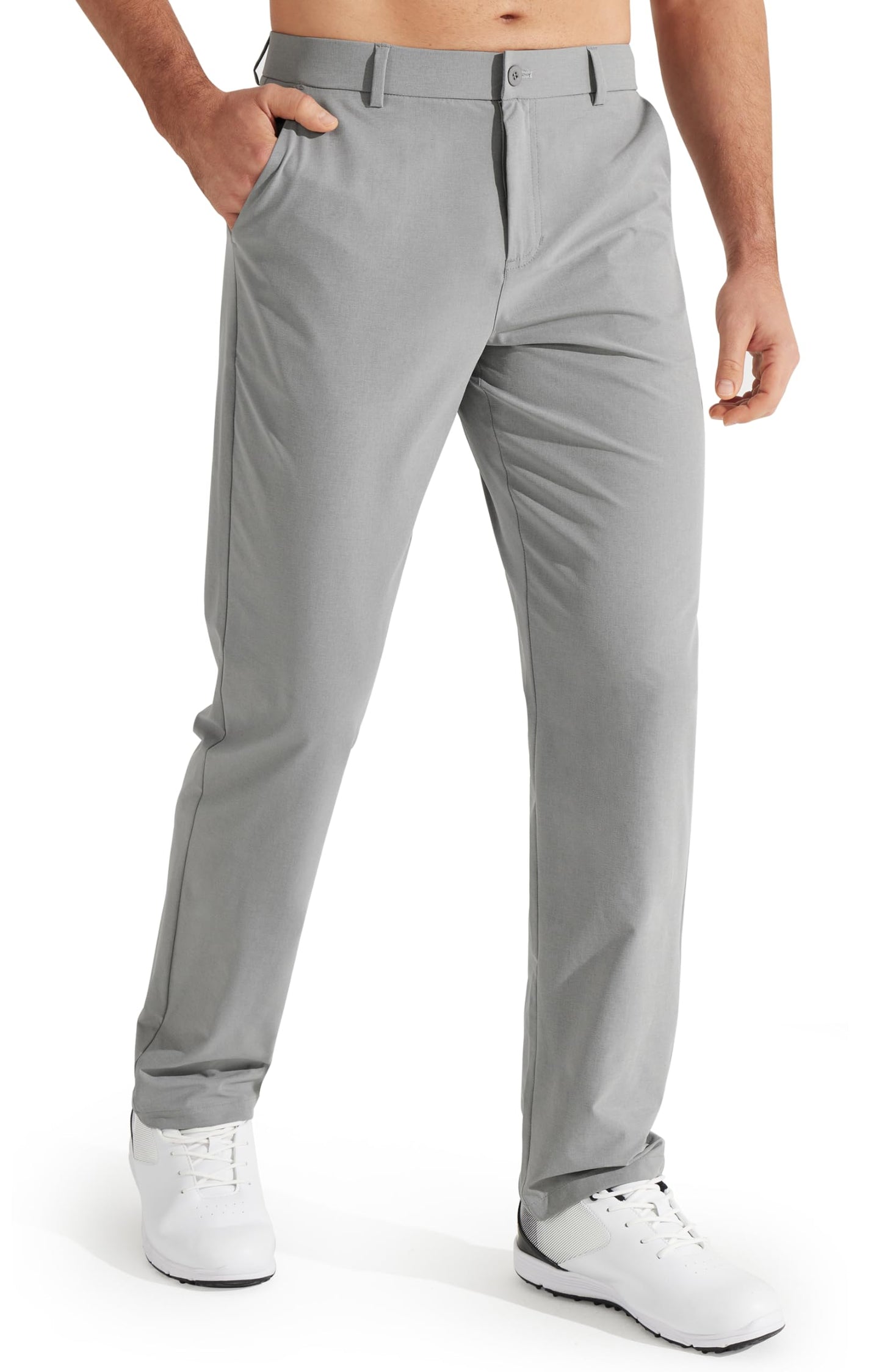 Libin Mens Golf Pants Stretch Work Dress Pants 30" Quick Dry Lightweight Business Casual Pant for Men Comfy Water Resistant, Light Grey, 36W x 30L