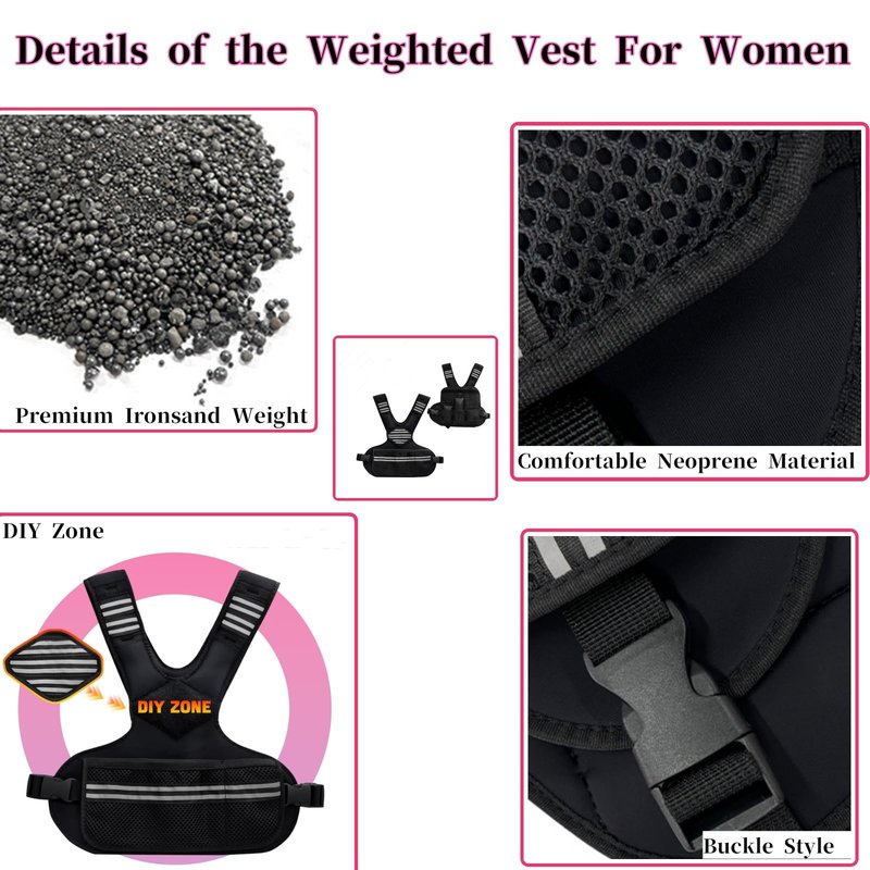 Adjustable Weighted Vest for Women, Weighted Vests with Reflective Strip and Large Pocket for Strength Training for Men & Women, 4-10 Lb