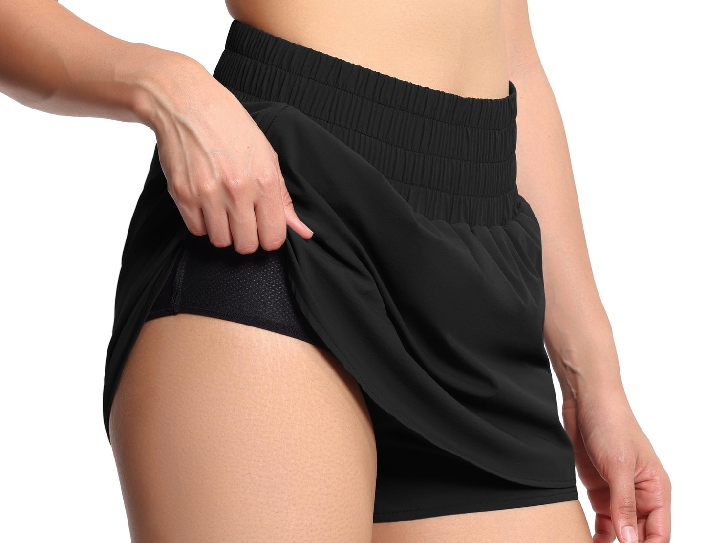 THE GYM PEOPLE Women's Athletic Shorts Elastic Waisted Quick Dry Ruffle Tennis Workout Skorts with Mesh Liner Zip Pockets Black