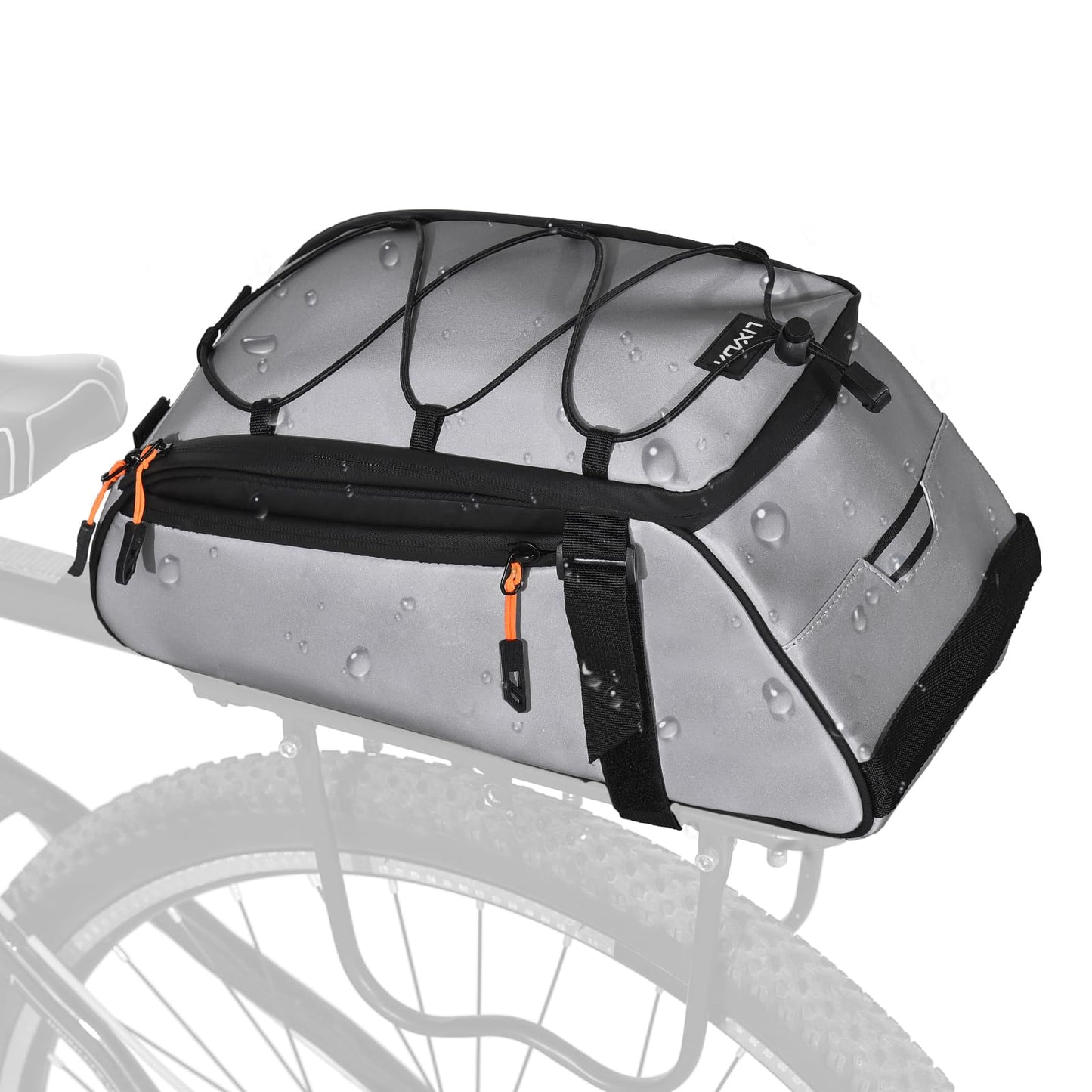 Lixada 10L Reflective Bicycle Rear Rack Bag 4-in-1 Waterproof Bike Saddle Bag Bike Rear Rack Pouch with Shoulder Strap Cycling Bicycle Saddle Panniers Lightweight Compact for Traveling Commuting