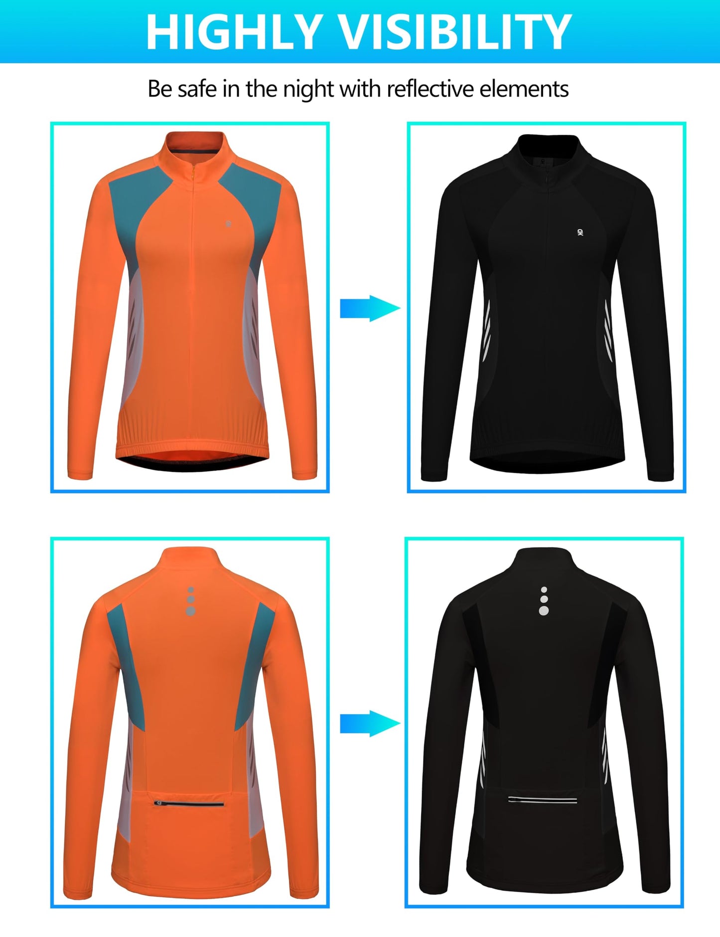 Little Donkey Andy Women's Half Zip Cycling Jerseys Long Sleeve Bike Shirts Running Hiking Orange M
