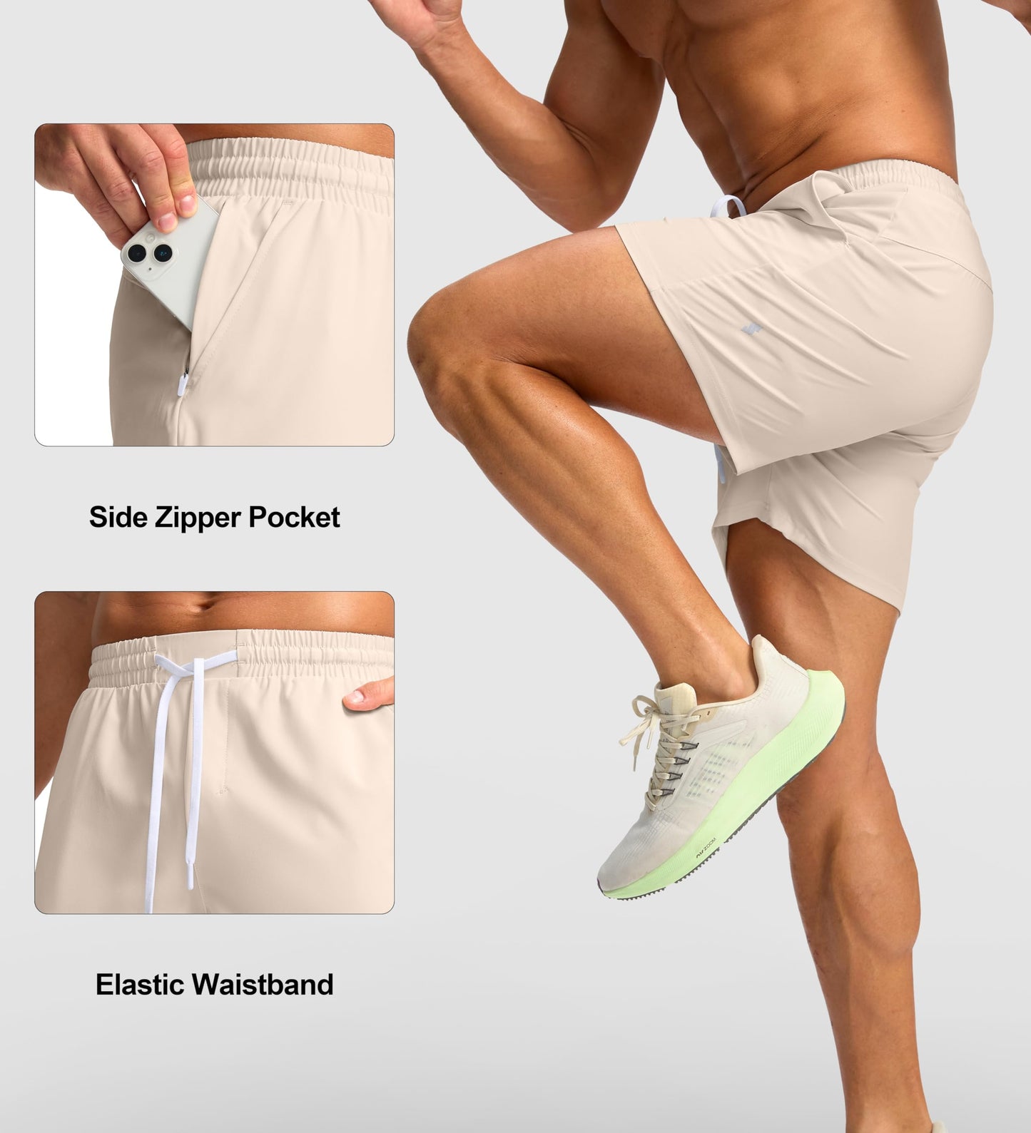 Soothfeel Men's Athletic Running Shorts with Zipper Pocket 5/7 Inch Quick Dry Tennis Shorts Gym Workout Shorts for Men