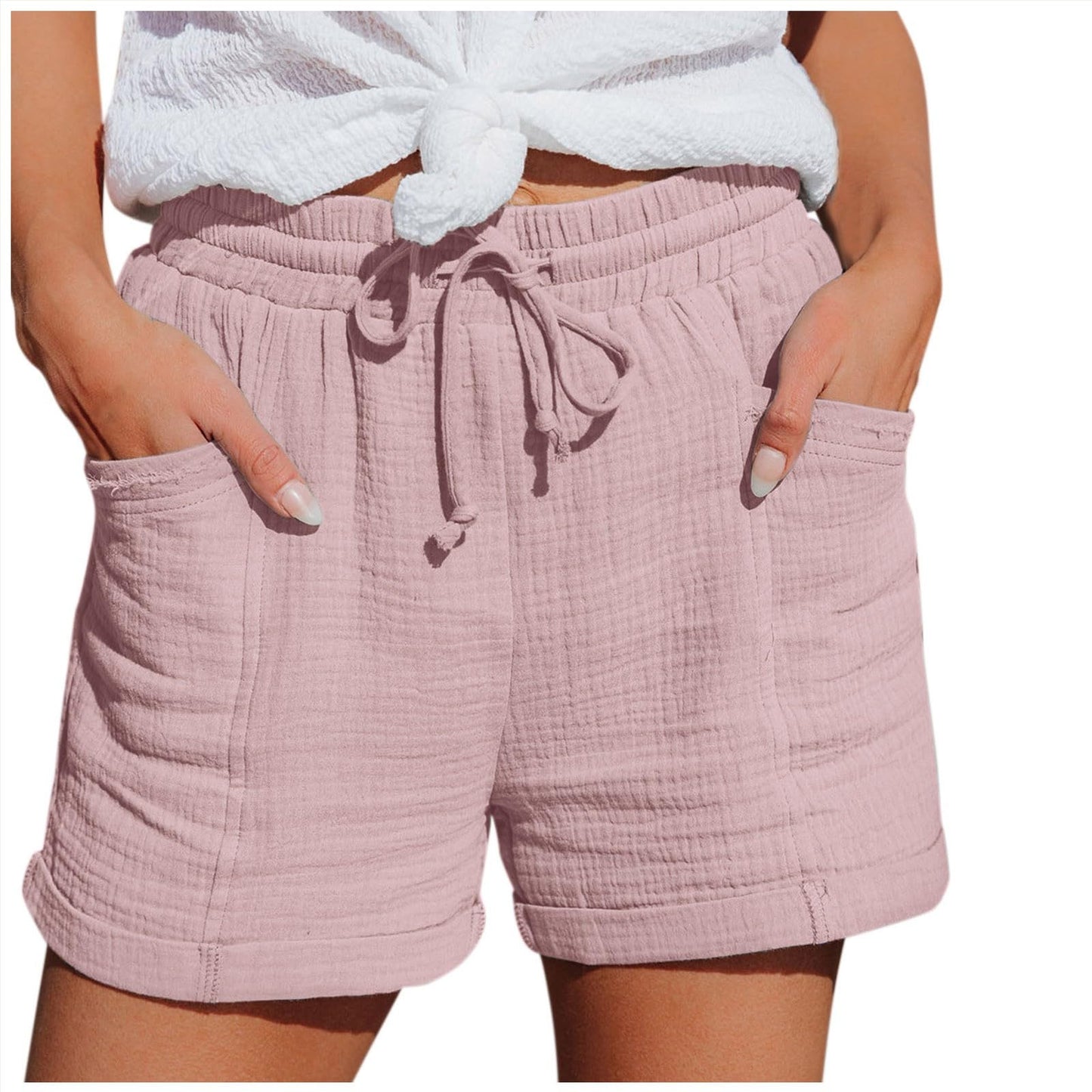 Snoiluo Womens Cotton Linen Shorts Casual Beach Shorts High Waisted Cute Comfy Fashion Summer Lounge Pants with Pockets