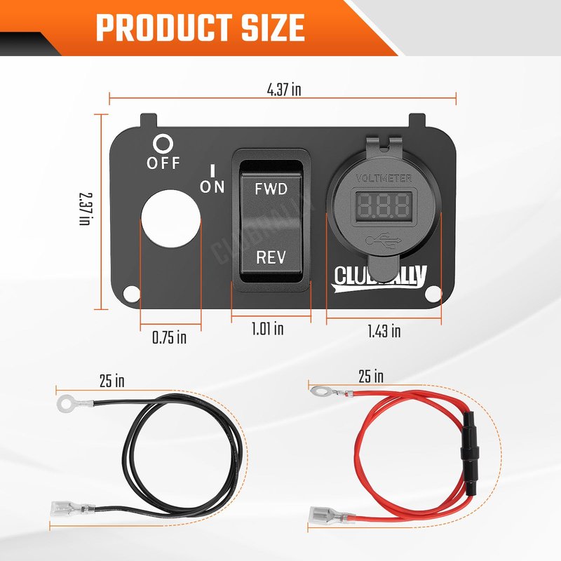 CLUBRALLY Golf Cart Key Switch Console Plate, EZGO TXT Switch Panel with Forward Reverse Switch, DC 9V-48V 3.1A Fast Charge Dual USB Charger, Fit Electric EZGO TXT, Medalist, PDS (Black)