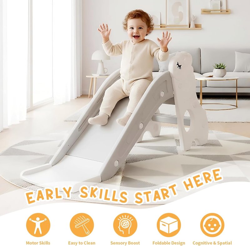 Toddler Slide & Climber Playset - Indoor Ball Pit with Basketball Hoop | Pearl White