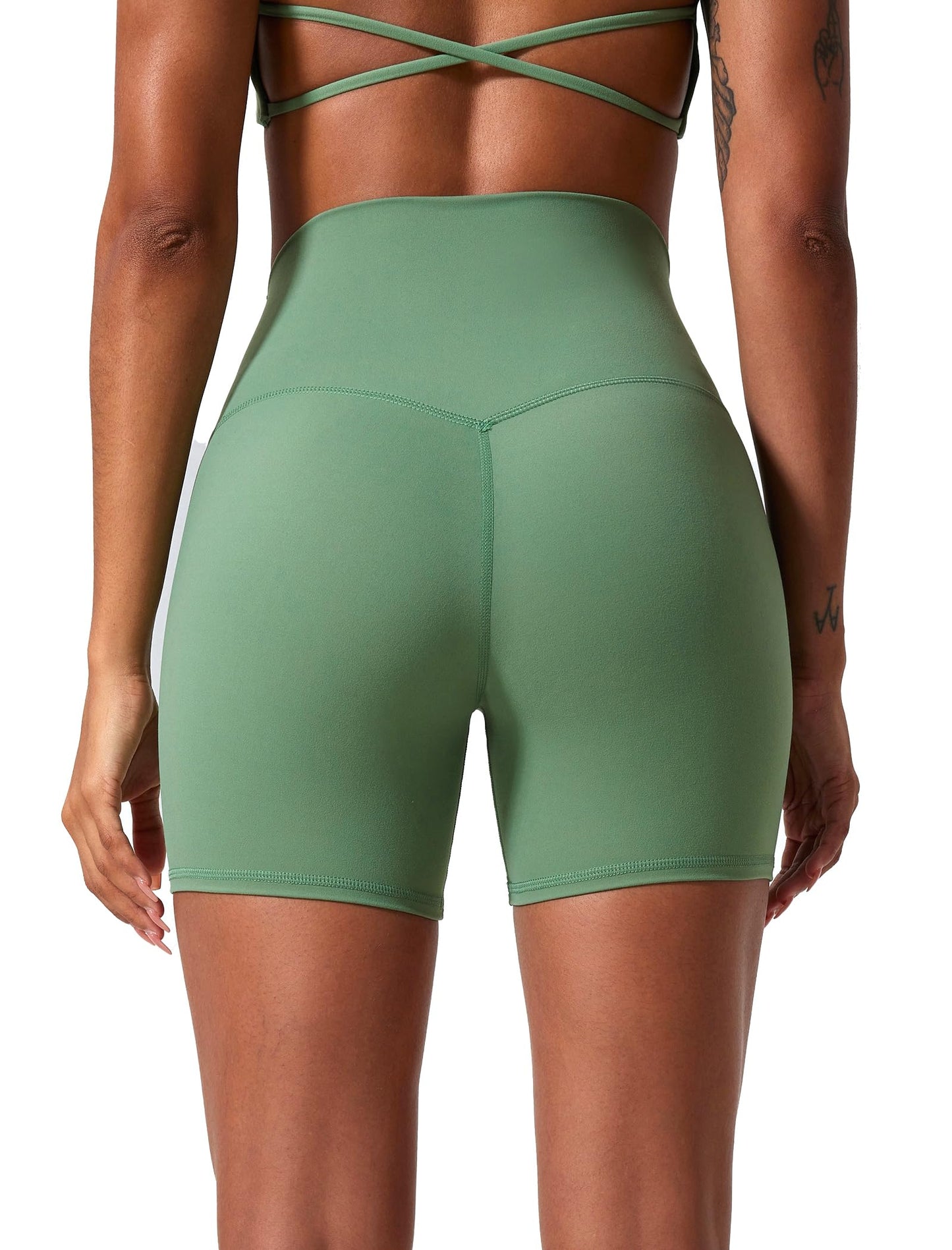 voenxe High Waisted Biker Shorts Women,6" Tummy Control Workout Gym Soft Shorts for Yoga Running,Spandex No Front Seam,2 Pack