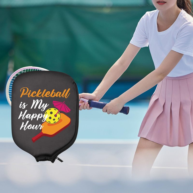 HOLLP 2PC Pickleball Paddle Covers Pickleball is My Happy Hour Pickleball Racket Bag Gift For Pickleball Players (My Happy Hour)