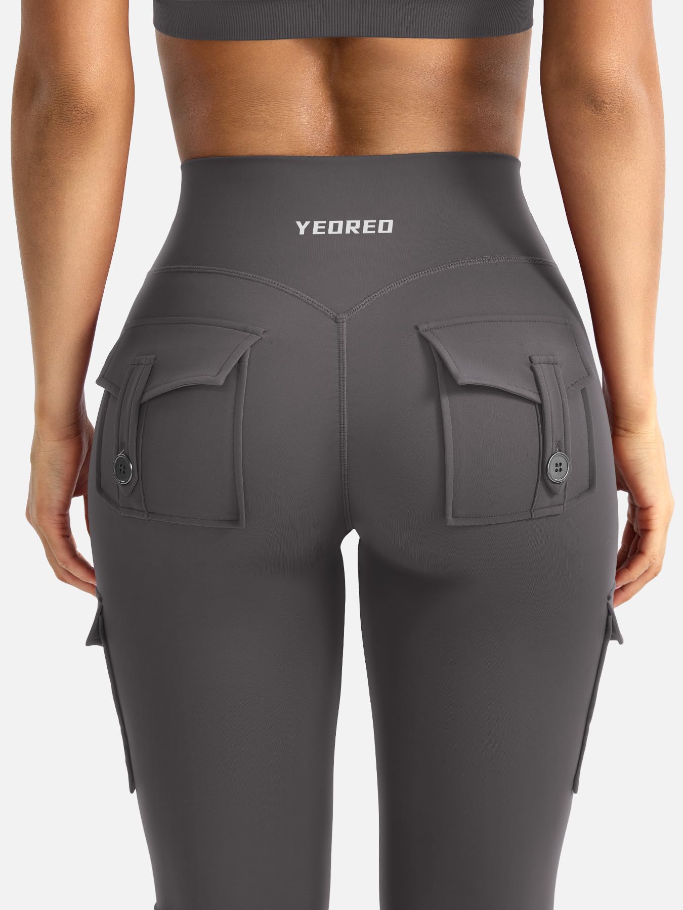 YEOREO CoreFlex Women Workout Flare Leggings with Pockets Hidden Scrunch High Waisted Cargo Gym Yoga Leggings Dark Grey XL