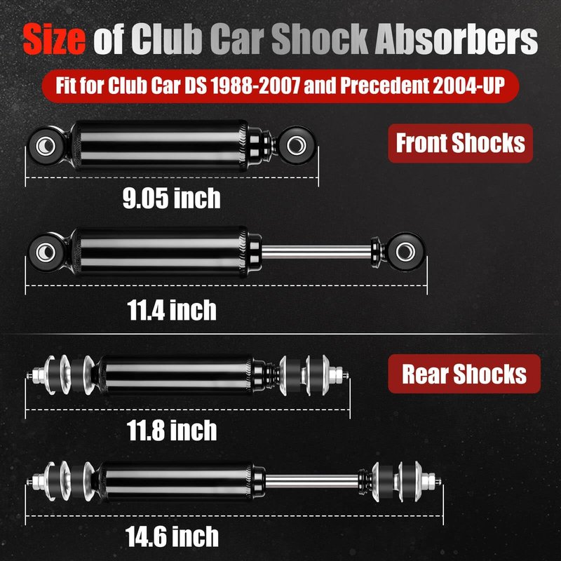 4 Pcs Club Car Shocks Front and Rear Golf Cart Shocks for Club Car DS G&E 1988-2007, Precedent G&E 2004 up, Tempo 2018 up OEM 1014235, 1014236, 1010991, 1015813, 1013164