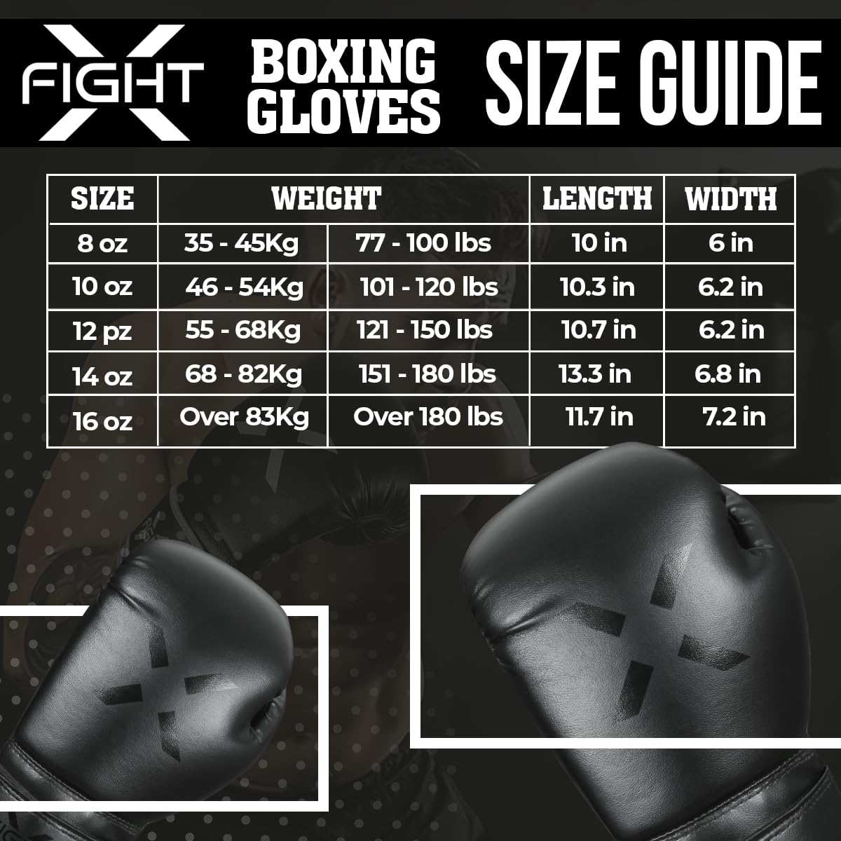 FightX Professional Boxing Gloves Men Women – Pro Training Sparring Gloves, Heavy Bag, MMA Kickboxing Muay Thai Gloves – Hook & Loop with Wrist Support – 12 Oz Guantes de Boxeo (6 8 10 14 16 Oz)(FB)