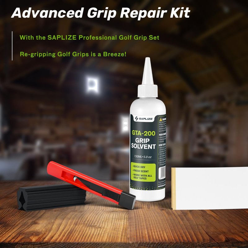 SAPLIZE Golf Grip Value Kit – 5oz Solvent, 15 Grip Tapes, Hook Blade & Rubber Vise Clamp for Regripping Clubs