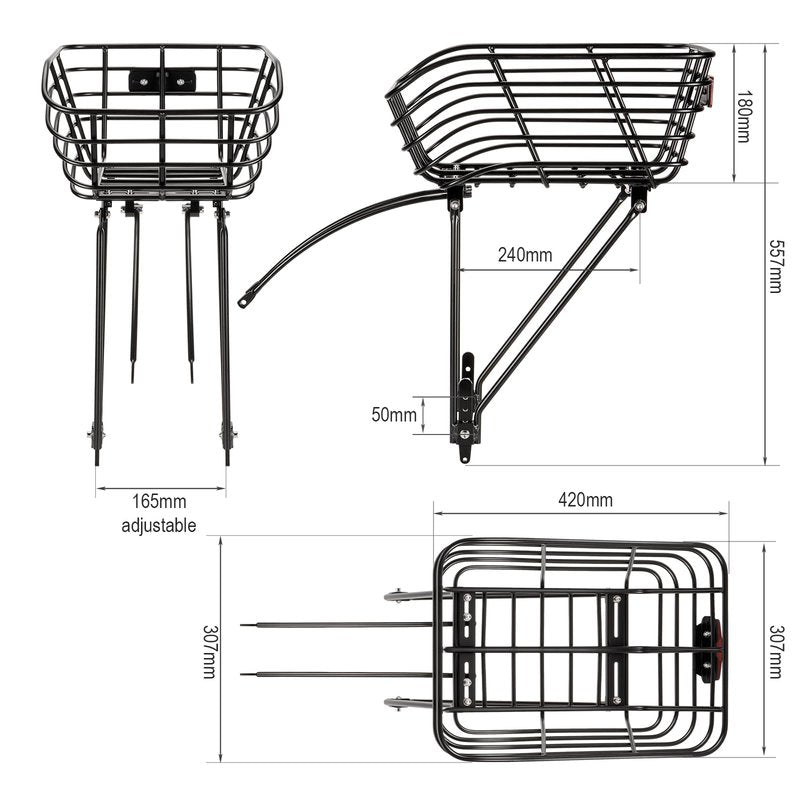 Rear Bike Basket with Rack - Rear Rack with Fixed Basket for Disc Brake/Non-Disc Brake Mount - Bicycle Basket Cargo Touring Carrier fit 26”-29” and 700c