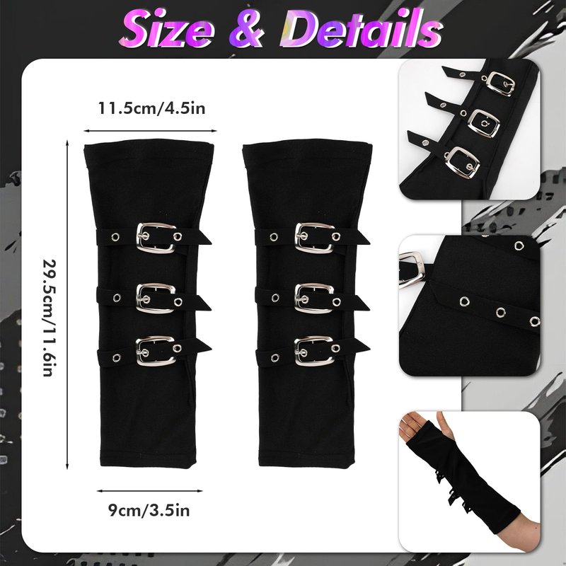 Goth Knitted Beanie Grunge Cat Ear Beanie Hat with Punk Necklace Grunge Arm Warmers for Women Y2K Streetwear Accessories Emo Crochet Hat