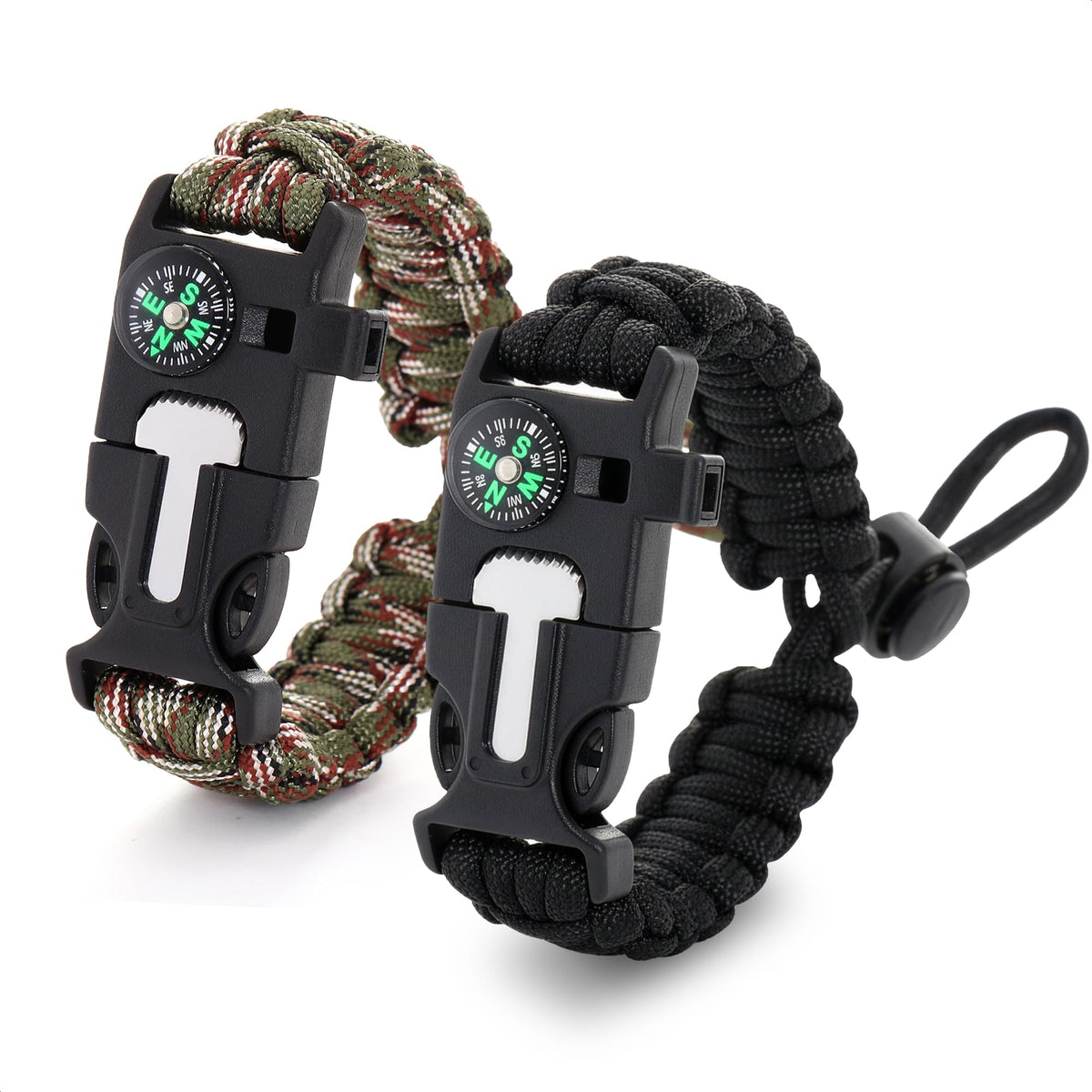 NADOBA Paracord Bracelets, Set of 2, 11.8 ft Nylon Cord (Black & Camo)