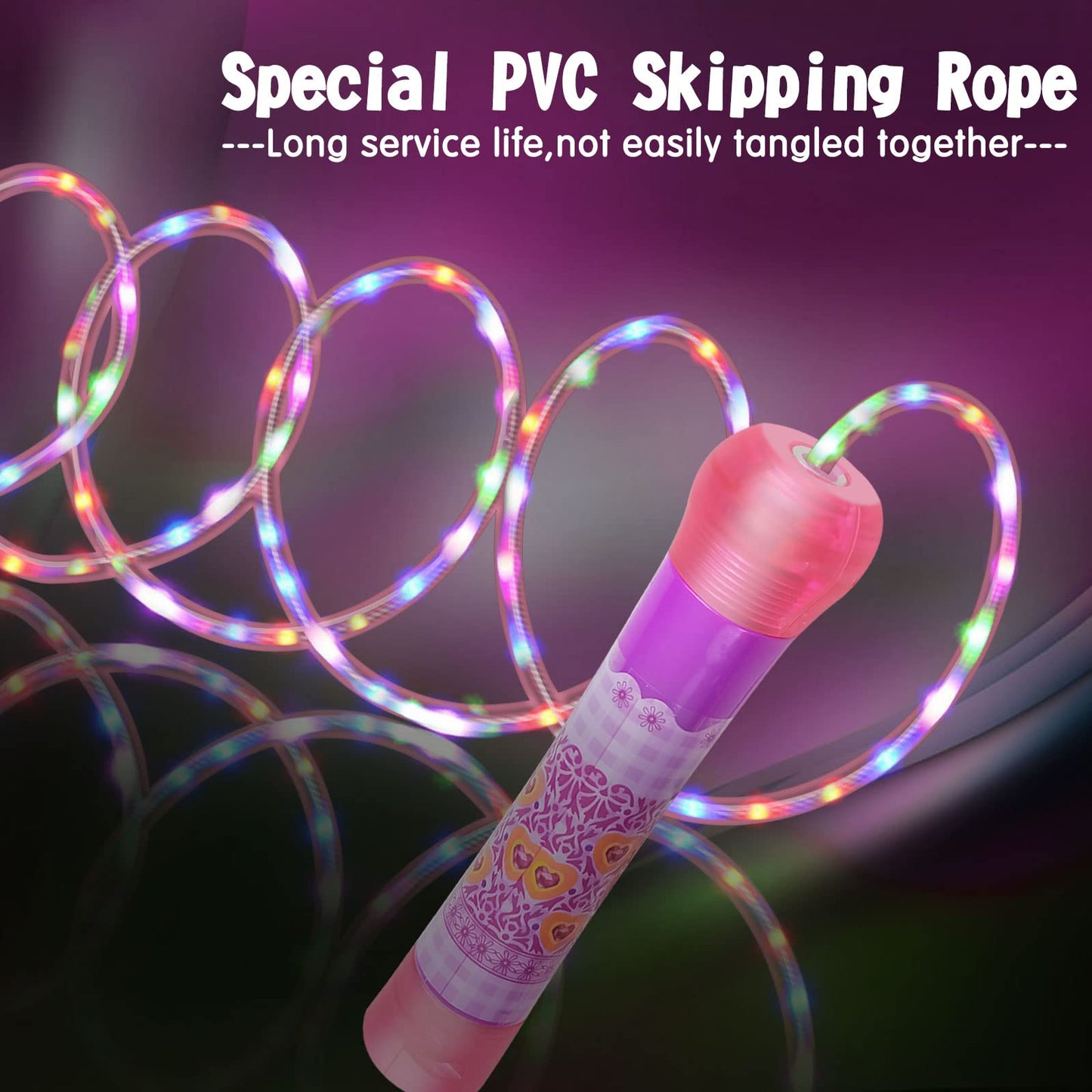 2 Pack LED Jump Rope for Kids Colorful Skipping Rope Light Up Ropes for Girls Boys Fitness Exercise & Lights Dancing & Night Party Favors(Batteries Not Included)