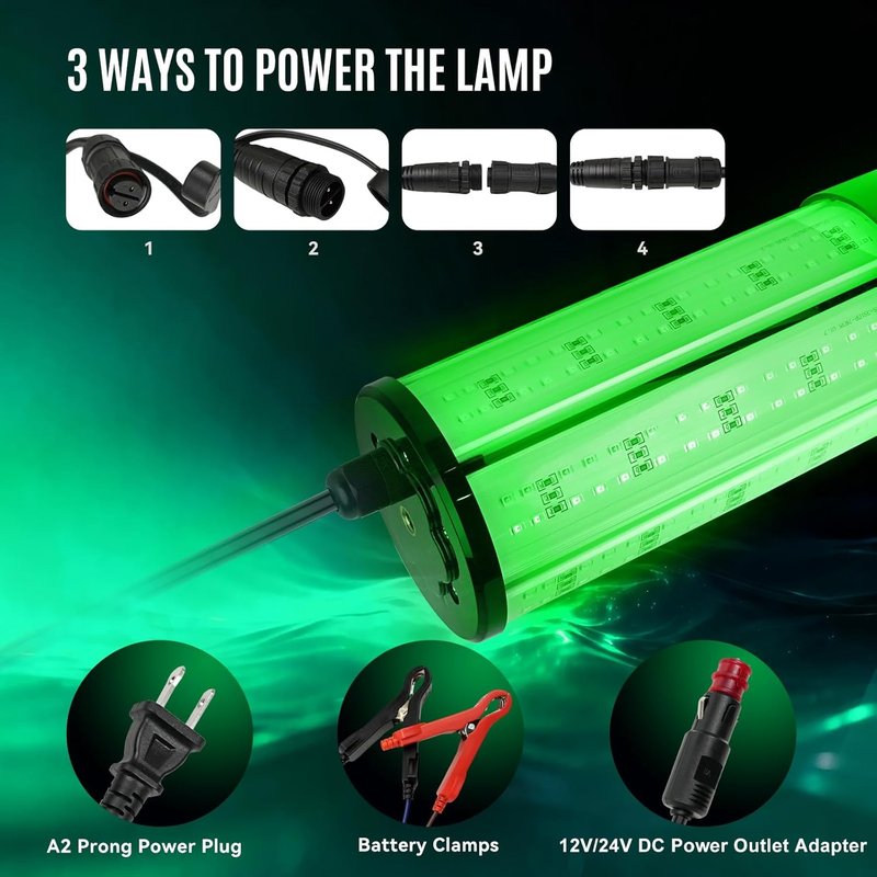 Underwater Fishing Light - 60W 7500LM LED Submersible Night Dock Light | Waterproof for Crappie & Kayak Fishing