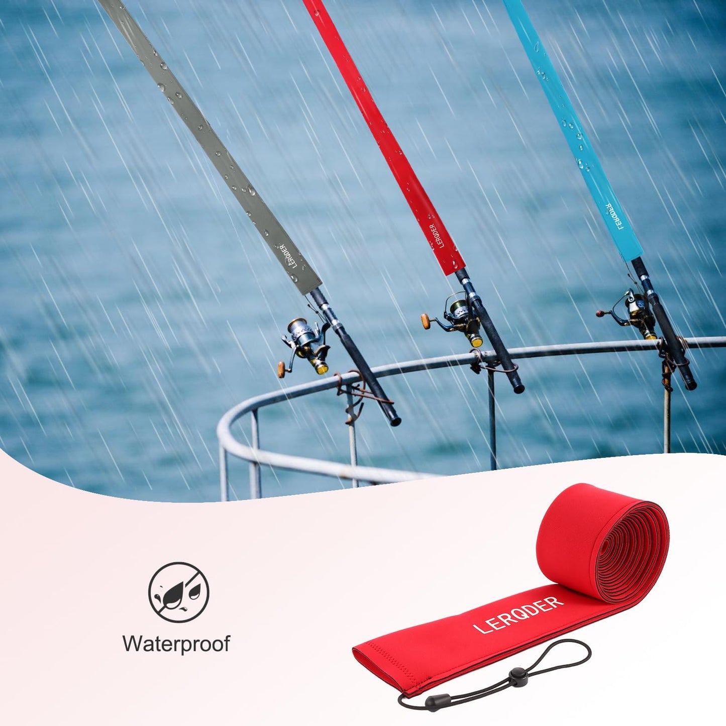 LERQDER Premium Neoprene Fishing Rod Sleeves-Durable,UV Resistance, Puncture Resistant, Rod Socks Protect Cover Casting, Spinning, Trolling Fishing Rods for Storage (2, Red, 68")